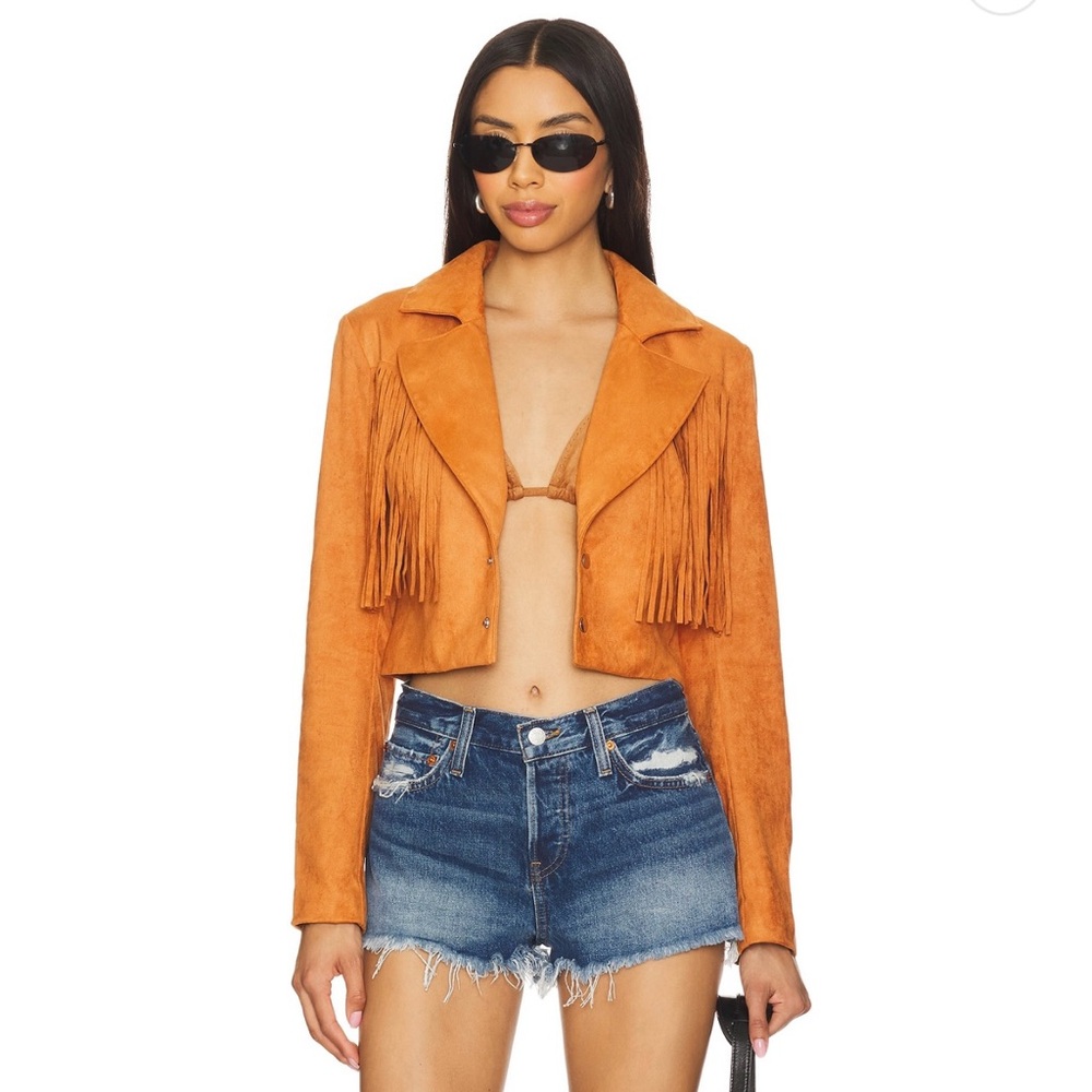 Kiara Faux Suede Fringe Jacket Camel • Cropped Western Boho Moto • Size S